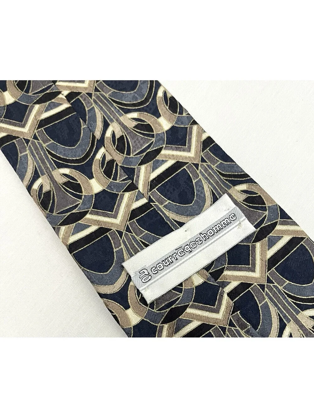 COURREGES HOMME - Geometric Art Deco Pattern - Vintage 100% Italian Silk Necktie